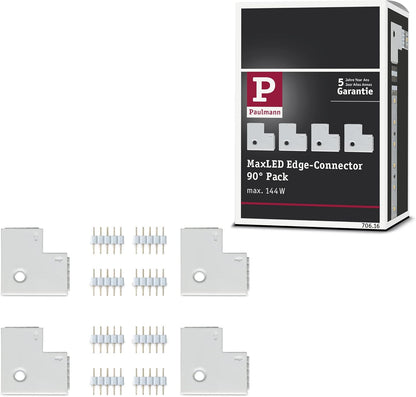 229269 - LIDHËSE KËNDORE PAULMANN 70616 MAXLED PËR SHIRITA LED, AKSESORË PËRFSHIRË 8 LIDHËSE PËR KËNDE TË BRENDSHME DHE TË JASHTME, TË BARDHA, 90°, PAKO ME 4
