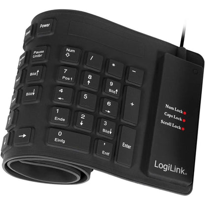296279 - LOGILINK Tastierë fleksibile dhe e papërshkueshme nga uji (QWERTZ) me 109 taste, me adaptor USB-PS/2, Ngjyra: E zezë