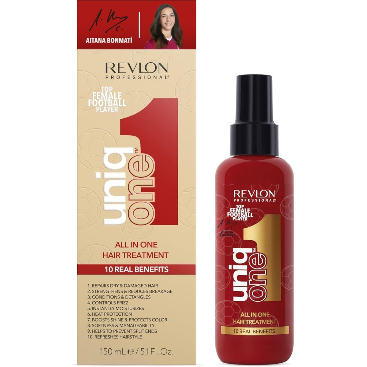 312279 - REVLON PROFESSIONAL - UniqOne Trajtim për Mbrojtjen e Flokëve nga Nxehtësia Gjithë-në-Një, Hidratim i Thellë, Trajtim me Sprej që Nuk Lërehet, Zbërthim i Flokëve për Gra, 150 ml