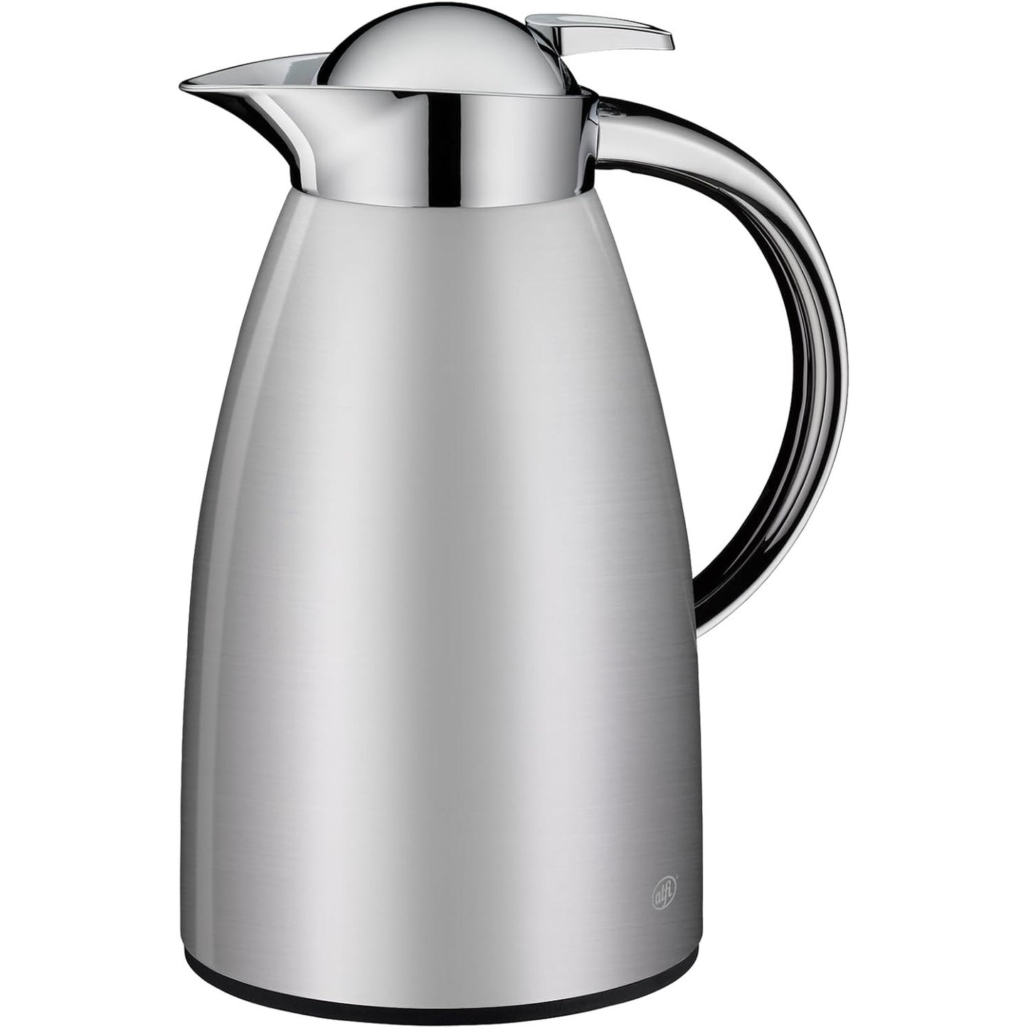 195420 - ALFI SIGNO Balonë Vakumi Çeliku Inox, 1.0L, Argjend Saten, me Mbulesë Qelqi të Temperuar Higjienikisht dhe Kapak Rrotullues, Dorezë Ergonomike, Përdorim me Një Dorë, Ideal si Kafenik ose Çajnik