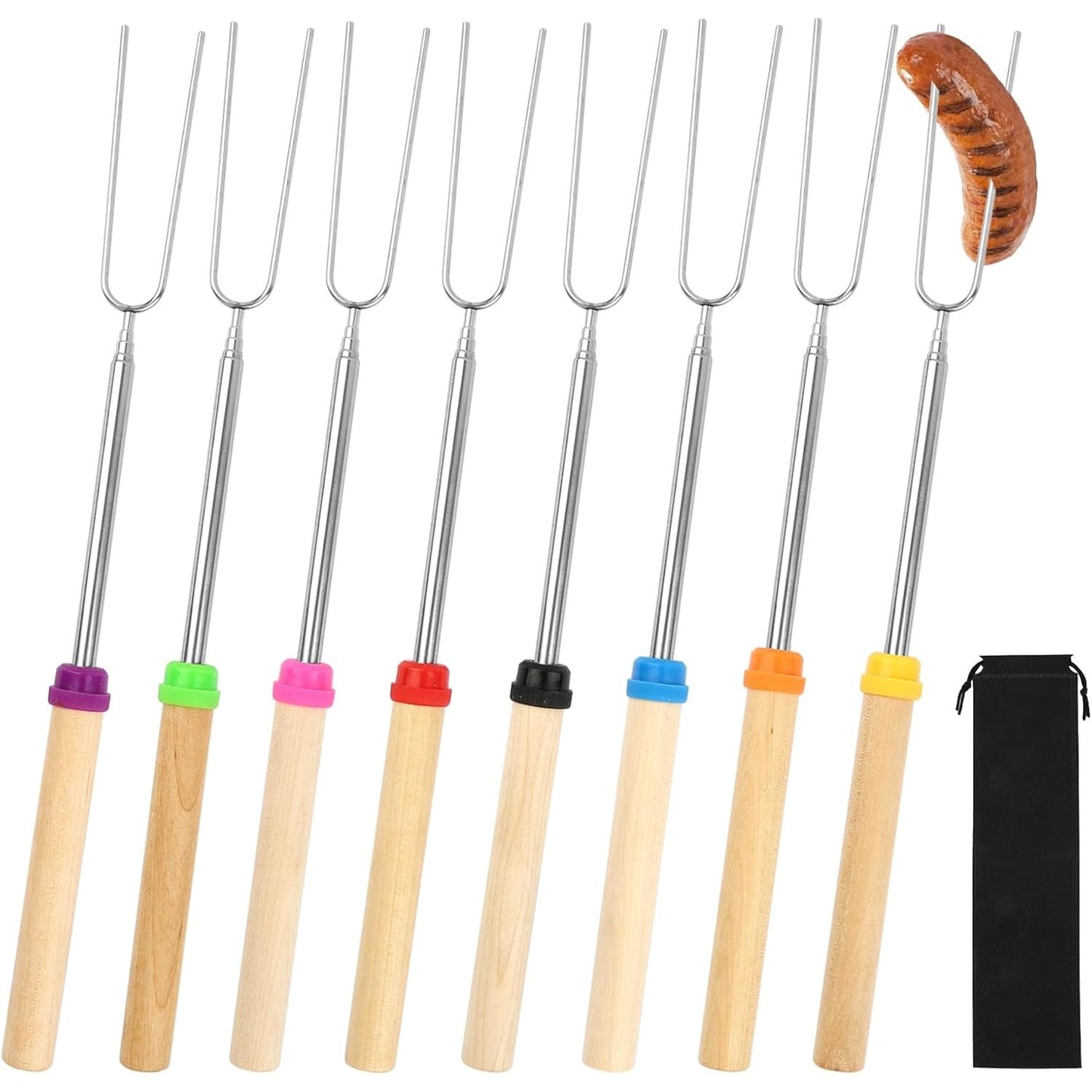 258175 - HELL PËR BARBEQUE PREJ ÇELIKU INOX, 8 COPË, HELL TELESKOPIK PËR BUKË ME DOREZA TË IZOLUARA, 31-81 CM TË GJATA