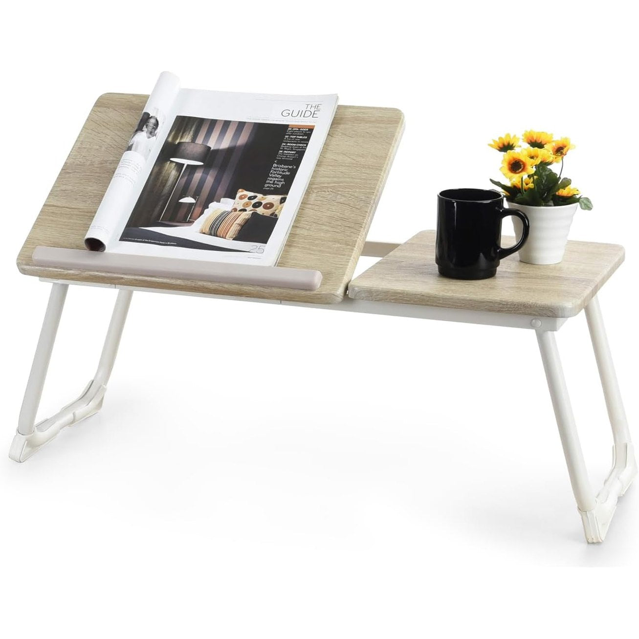 214421 - MEUBLE Tavolinë Laptop Komode, Tabaka Mëngjesi, Rregullueshme në Lartësi, Mbështetëse Laptop me Këmbë të Palosshme, 65x30x27.5cm