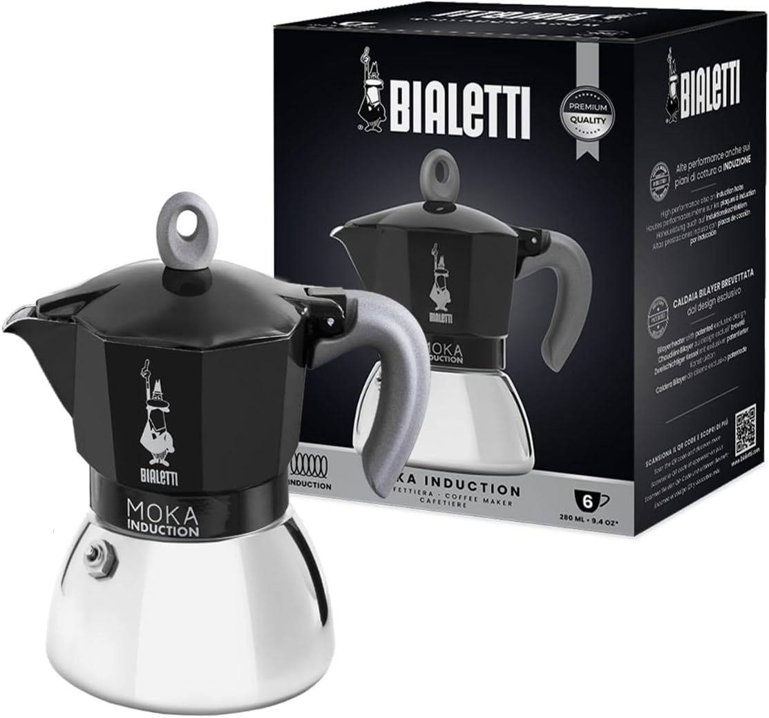 226479 - BIALETTI Moka Induction, Tenxhere Moka, për 6 gota Espresso (270ml), e zezë