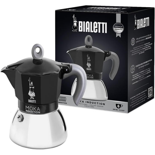 213417 - BIALETTI Tenxhere Moka me Induksion, 6 Filxhanë kafeje Espresso (280 ml), e zezë