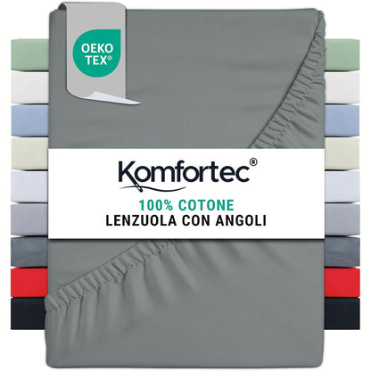 224644 - KOMFORTEC ÇARÇAF ME MBUSHJE 100% PAMBUK – 90x200 cm – 135g/m² – I BUTË, I AJROSUR DHE MIQËSOR ME LËKURËN – ME ELASTIK PËRRETH – I ÇERTIFIKUAR Oeko-Tex – PËR SUSTË, MBULIM DHE DYSHEKË – GRI