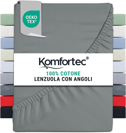 223053 - ÇARÇAF KOMFORTEC I LIDHUR PËR SHTRAT: 180x200 cm - 100% Pambuk Jersey 135g/m² - I Certifikuar Oeko-Tex - 30 cm Xhep i Thellë - Gri