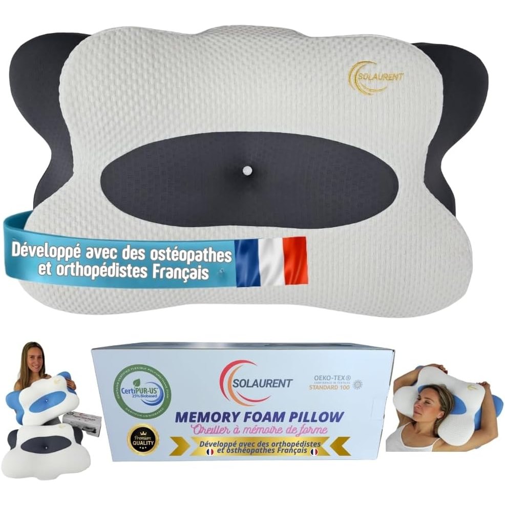 213296 - SOLAURENT Jastëk cervikal ergonomik - Ortopedik - Shkumë memorie - Oeko-Tex - Certi-Pur - Të gjitha pozicionet