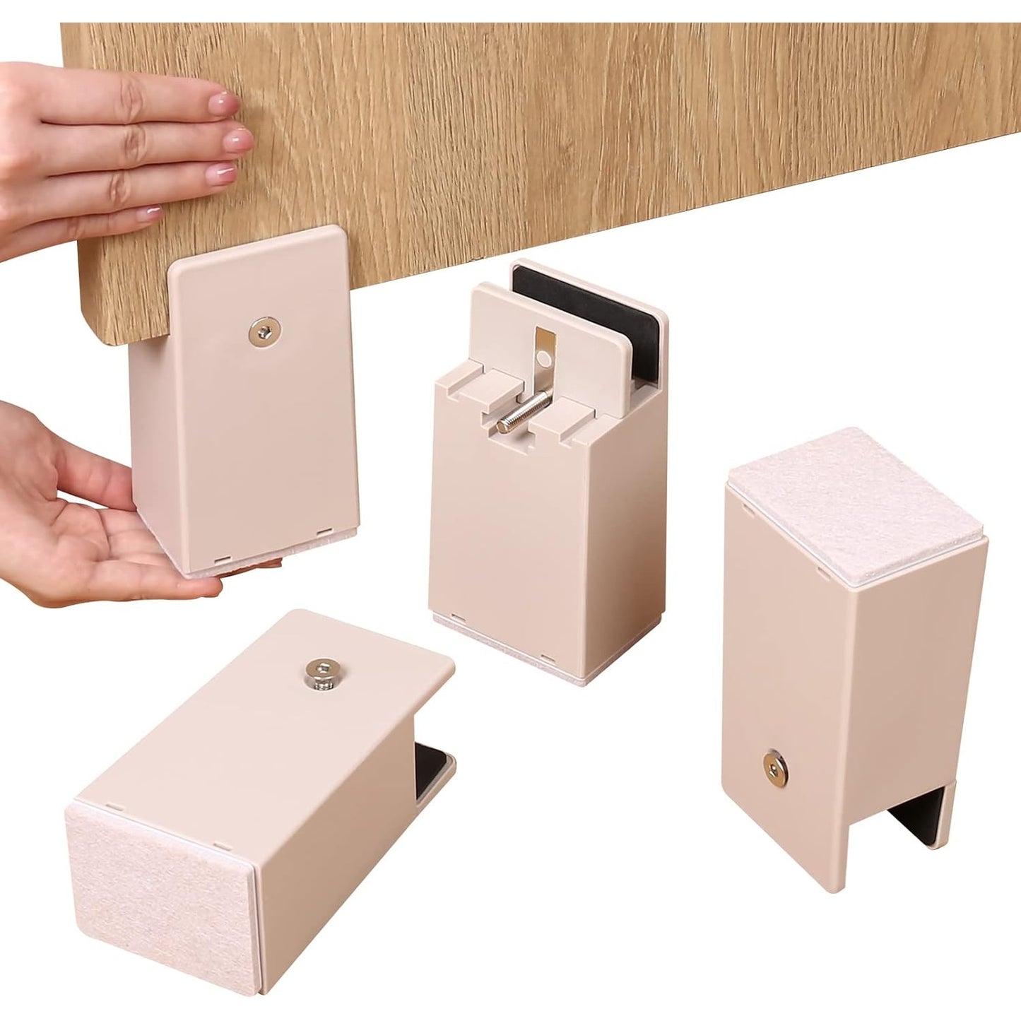 255896 - EZPROTEKT Ngritës këmbësh me kapëse vidash, 10.2 cm, për përdorim të rëndë, përshtatet për këmbë karrigesh katrore dhe të rrumbullakëta me diametër nga 0-3.8 cm, Mbështet 9000 kg, Bezhë, 4 copë