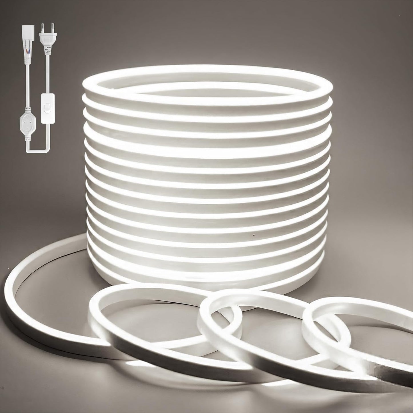 234996 - BAGZY Shirit LED Neoni 20M për Jashtë, 230V, 120 LED/M, i papërshkueshëm nga uji, me Furnizim me Energji dhe Kontrollues (i Bardhë)
