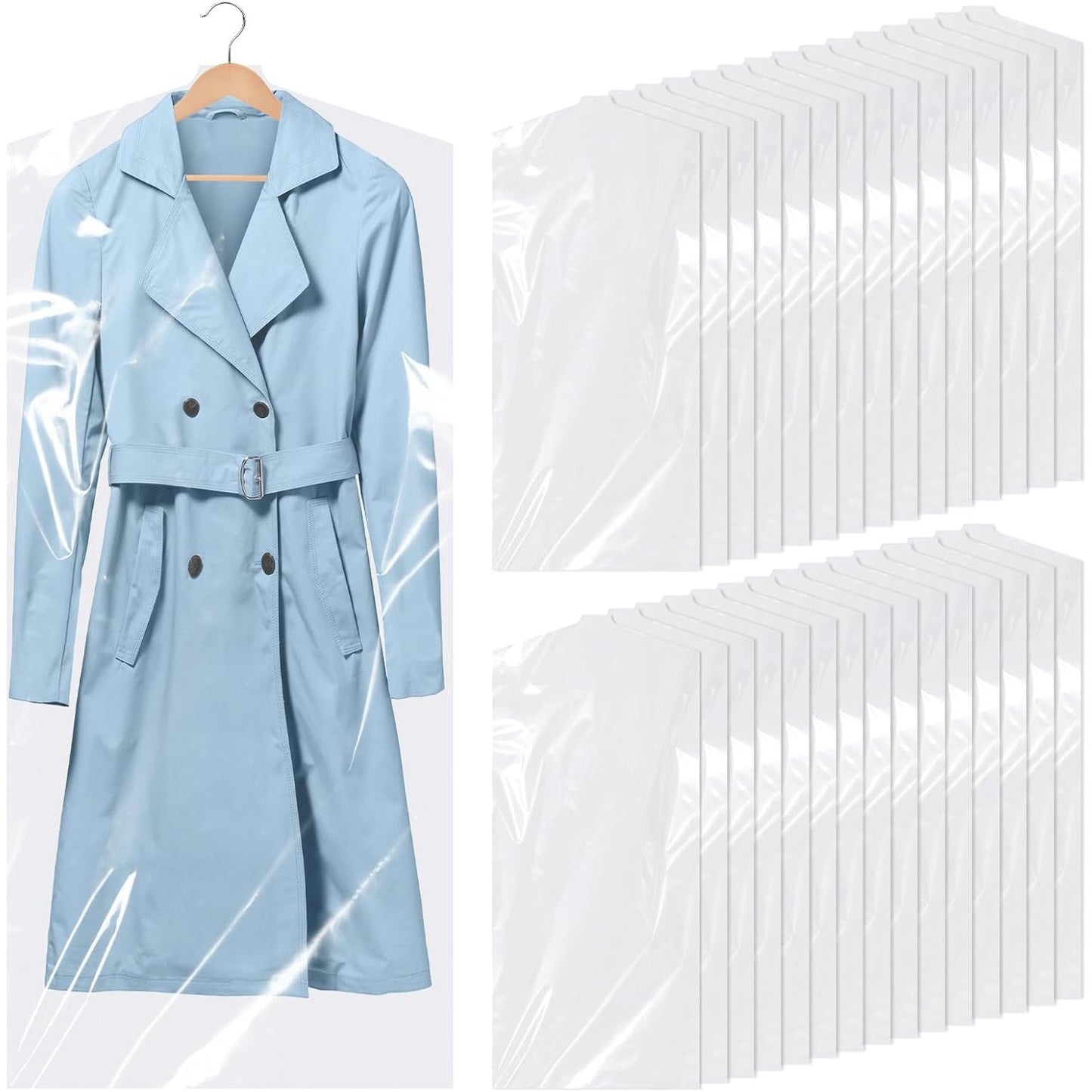 220549 - TRANRANTIC Mbulesa rrobash plastike 30 copë, mbrojtëse transparente 60-140 cm për këmisha, xhaketa, kostume