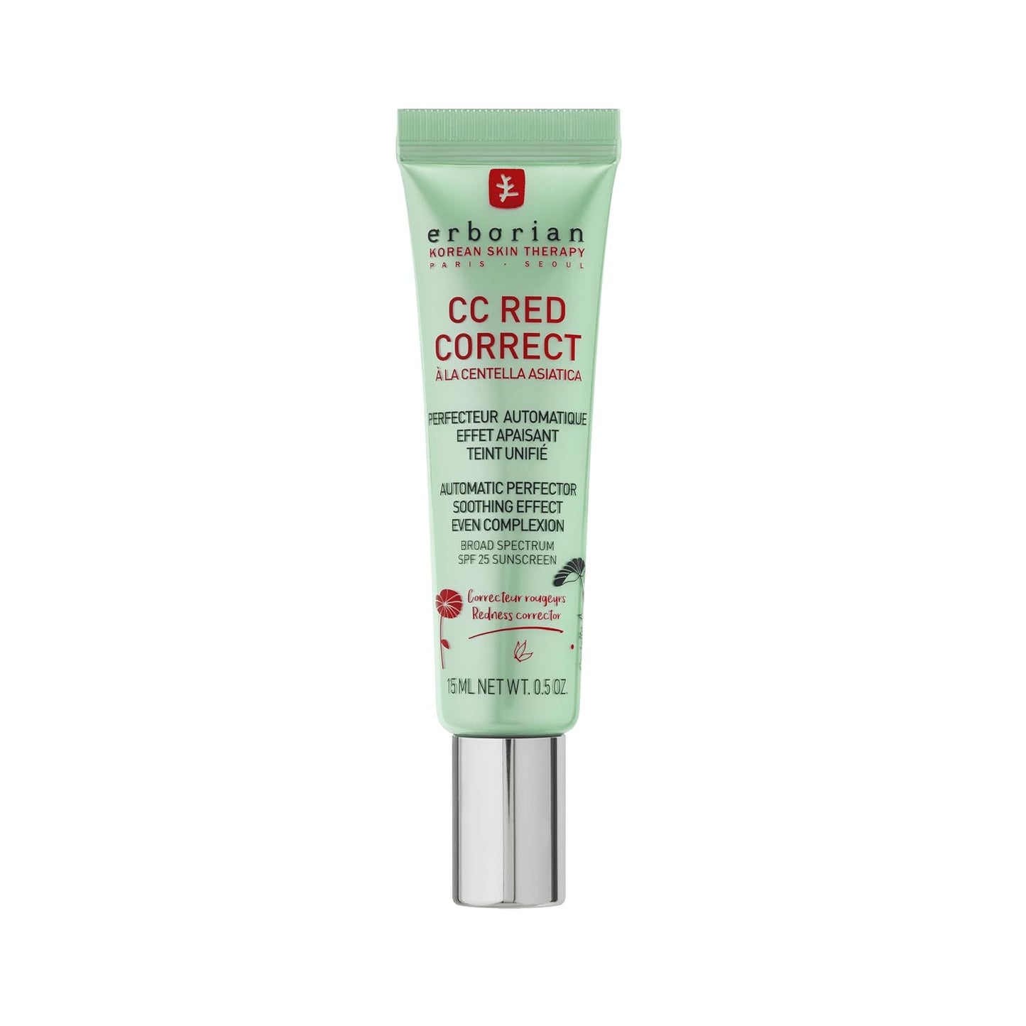 316853 - ERBORIAN CC Red Correct - Krem kundër skuqjes me Centella Asiatica, Kujdes korean për fytyrën me efekt qetësues, SPF 25, 15 ml