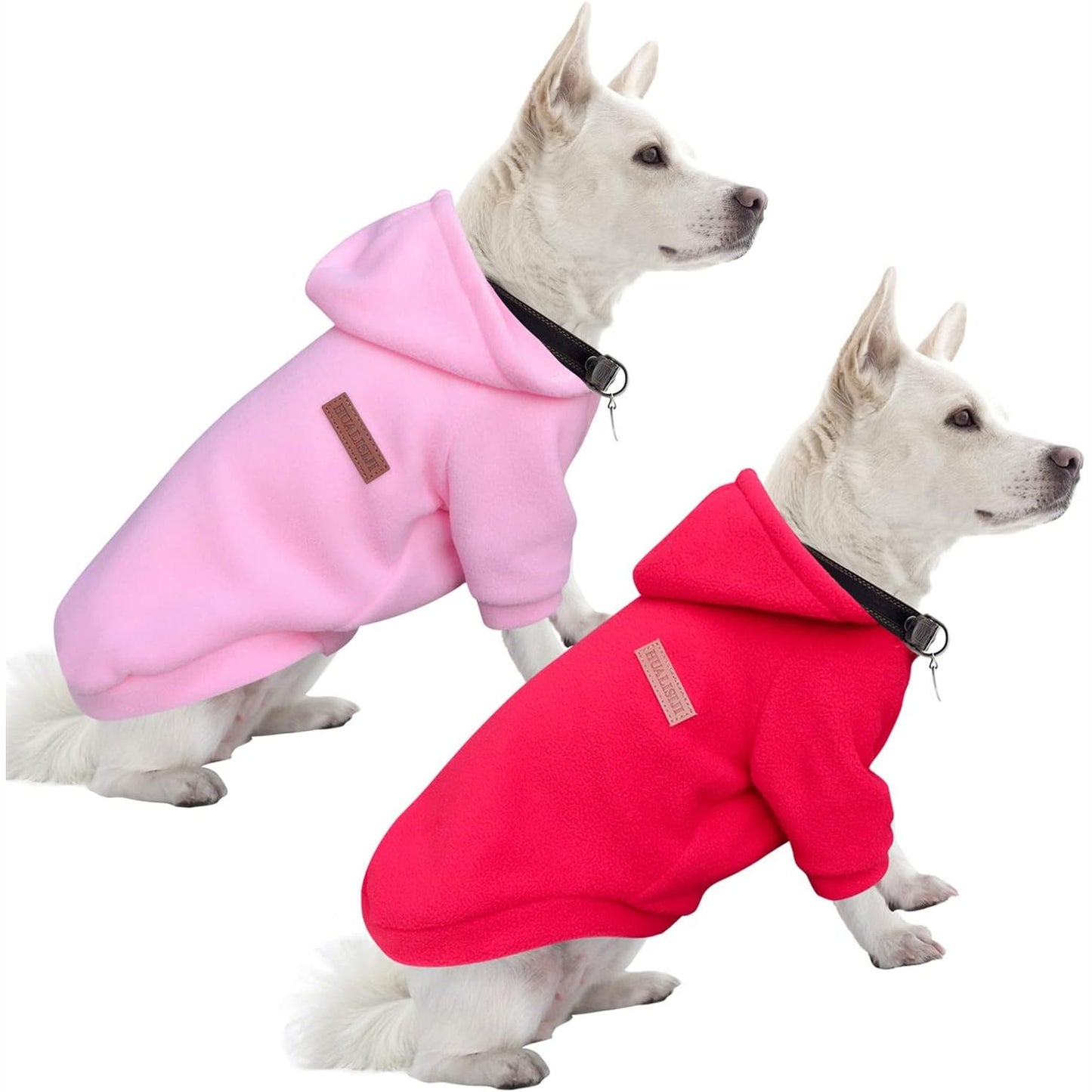 224967 - HuaLiSiJi Bluza me kapuç për qen, pulovra leshi për Chihuahua, ngrohta dhe të lehta, L, rozë+e kuqe
