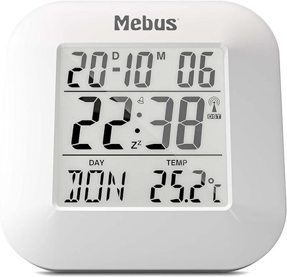 257827 - MEBUS ORË ALARMI DIXHITALE ME RADIO, TERMOMETËR, EKRAN DATE, FUNKSION SHTYRJE, PLASTIK, E BARDHË, MODEL 51511