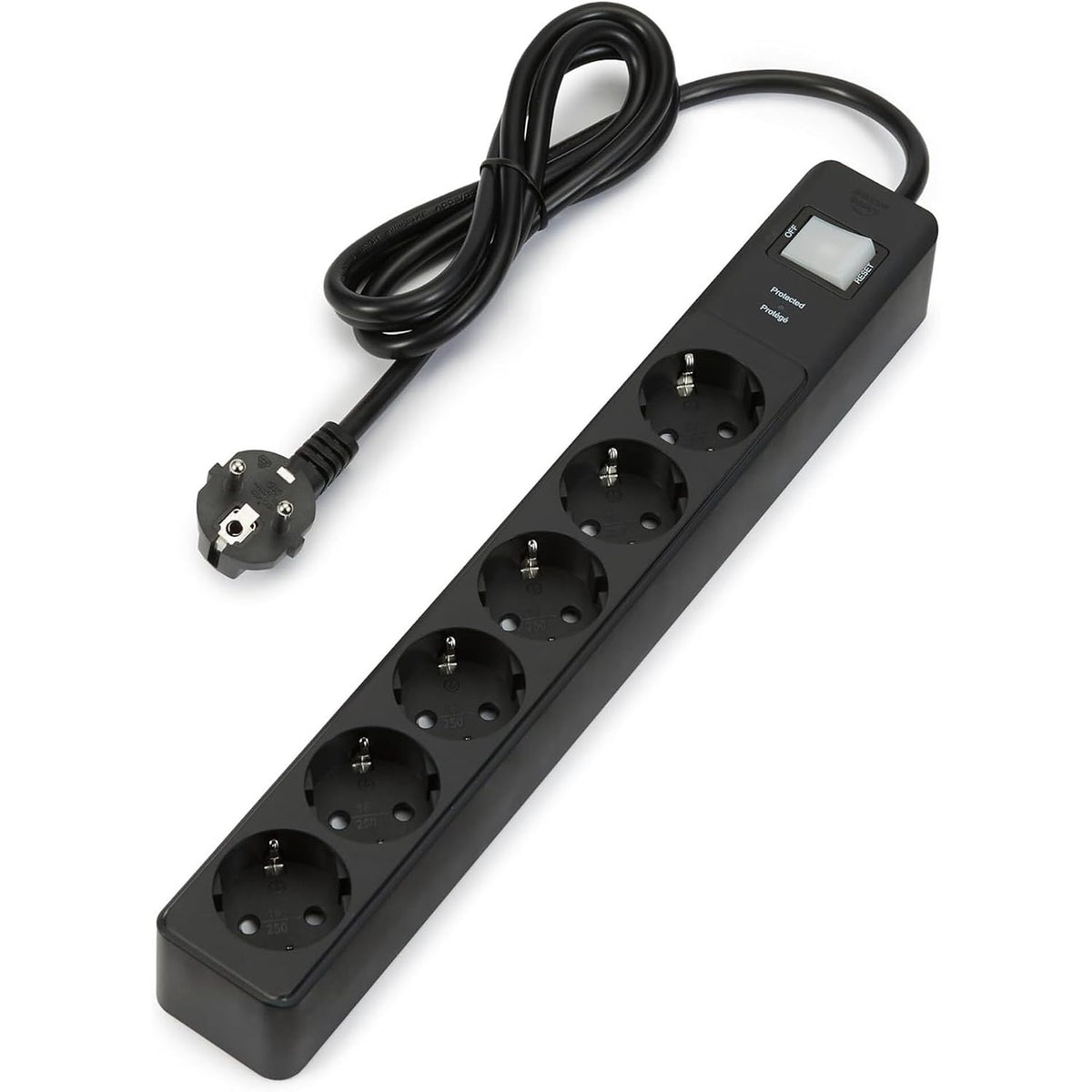 309115 - AMAZON BASICS - Shirit elektrik me 6 priza dhe mbrojtje nga mbingarkesa, kabllo 1.4 m, 600 J, e zezë