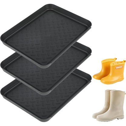 215911 - Tabaka për pikimin e këpucëve, set me 3 copë, 35 x 27.5 x 3 cm, plastike për ditët me shi dhe sezonin e borës (e zezë)