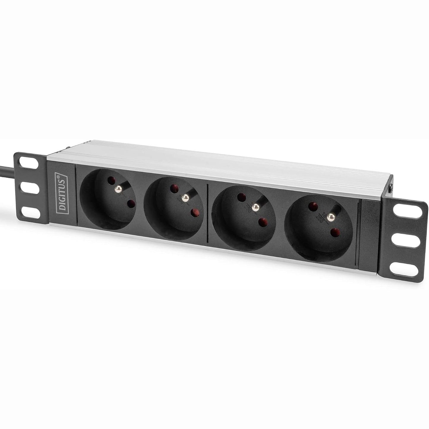 319923 - DIGITUS DN-95418-FR Panel me 4 Priza, 1U, 10 Inç (254 mm), Paraqitje Franceze, I Montueshëm në Rack, Argjend/I Zi