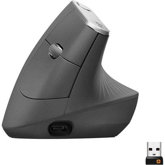 111375 - LOGITECH Mausi pa Tel MX Vertikal Ergonomik, Kompatibel me Shumë Pajisje, Bluetooth ose Marrës Unifikues USB 2.4GHz, Gjurmim Optik i Avancuar 4K DPI, 4 Butona, Karikim i Shpejtë, Përshtatet për PC/Mac/iPadOS - Ngjyra Gri