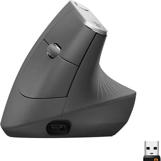 272792 - LOGITECH MX VERTIKAL Maus Ergonomik për Shumë Pajisje, Bluetooth ose 2.4GHz Wireless me USB Unifying, Ndjekje Optike 4K DPI, 4 Butona, Ngarkim i Shpejtë, PC/Mac/iPad - i Zi
