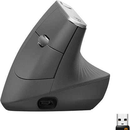 272790 - LOGITECH MX VERTIKAL Maus Ergonomik për Shumë Pajisje, Bluetooth ose 2.4GHz Wireless me USB Unifying, Ndjekje Optike 4K DPI, 4 Butona, Ngarkim i Shpejtë, PC/Mac/iPad - i Zi