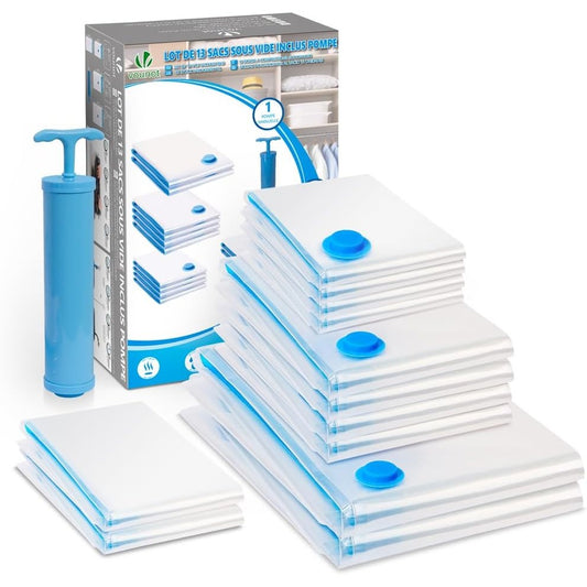 137410 - VOUNOT® Qese me 12 Copë për Ruajtjen e Rrobave me Vakum, të Ripërdorshme, Kursuese Hapësirë, Përshtatshme për Çarçafë, Jorganë, Jastëkë, Batanije