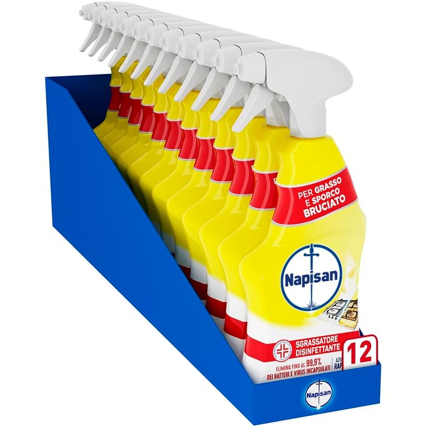 336022 - NAPISAN Limon Dezinfektues Sprej, 12 x 740 ml, për Zhbërjen e Yndyrës