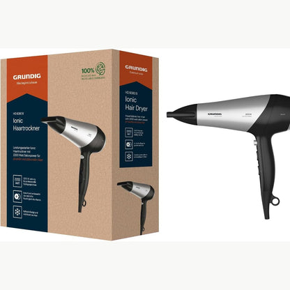 302234 - GRUNDIG HD 6080 B Tharëse flokësh, 2200 W, me difuzor, 3 cilësime temperature, 2 cilësime rrjedhjeje ajri, ngjyrë e zezë/argjendtë