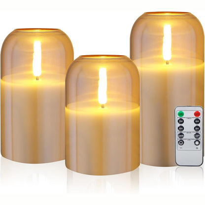 185727 - CCLIFE Qirinj LED, Pako me 3 të Plotësuar me Dyll të Vërtetë, Funksion Kohëmatës 300 Orë, Pa Flakë, Kontrollues me Telekomandë, Funksionon me Bateri