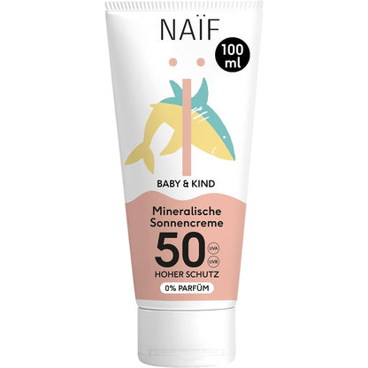297272 - NAÏF Krem dielli mineral për foshnje dhe fëmijë, SPF 50, 100ml, mbrojtje nga rrezet UVA dhe UVB, rezistent ndaj ujit