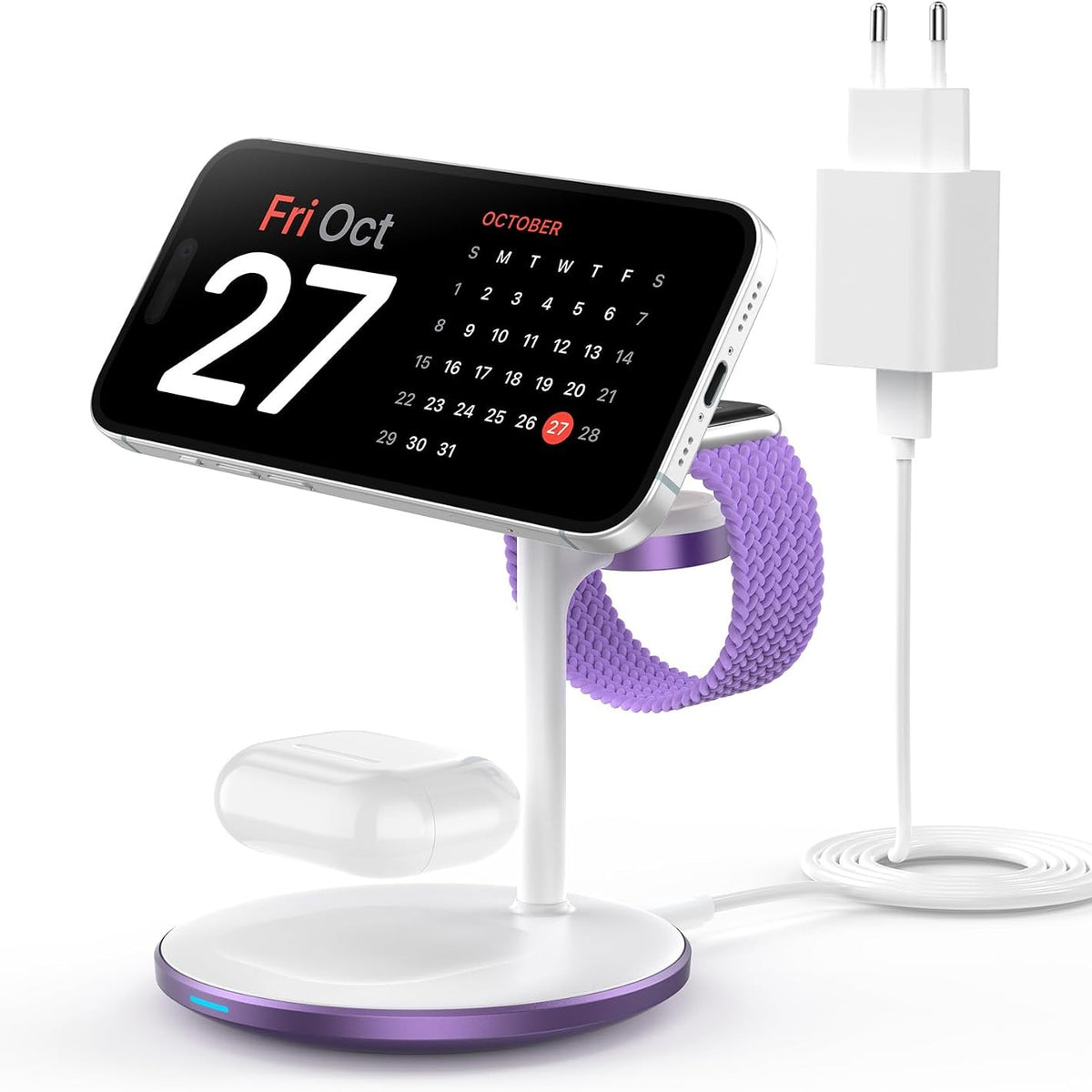 305297 - Stacion karikimi induktiv 3-në-1, Mag-Safe 15W për iPhone 15/14, Karikues Mag-Safe për iWatch Ultra 2/1/Series 9, AirPods, Vjollcë