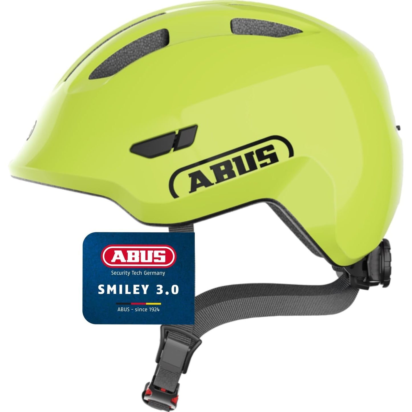 293134 - ABUS Helmetë Smiley 3.0 për fëmijë, biçiklete me prerje të ulët, ngjyrë e verdhë me shkëlqim, madhësia M 50-55cm