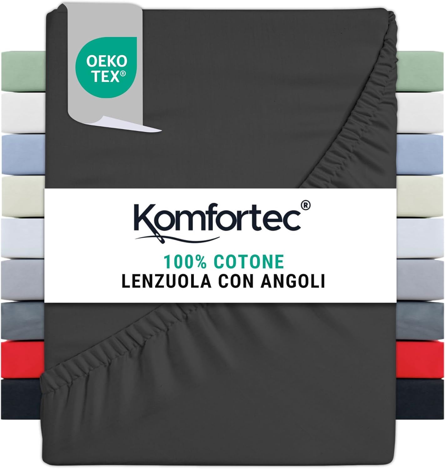 247384 - KOMFORTEC Çarçaf me kornizë 100% pambuk – 140x200 cm – 135g/m² – I butë, i ajrosur dhe miqësor me lëkurën – Me elastik përreth – I certifikuar Oeko-Tex – Antracit