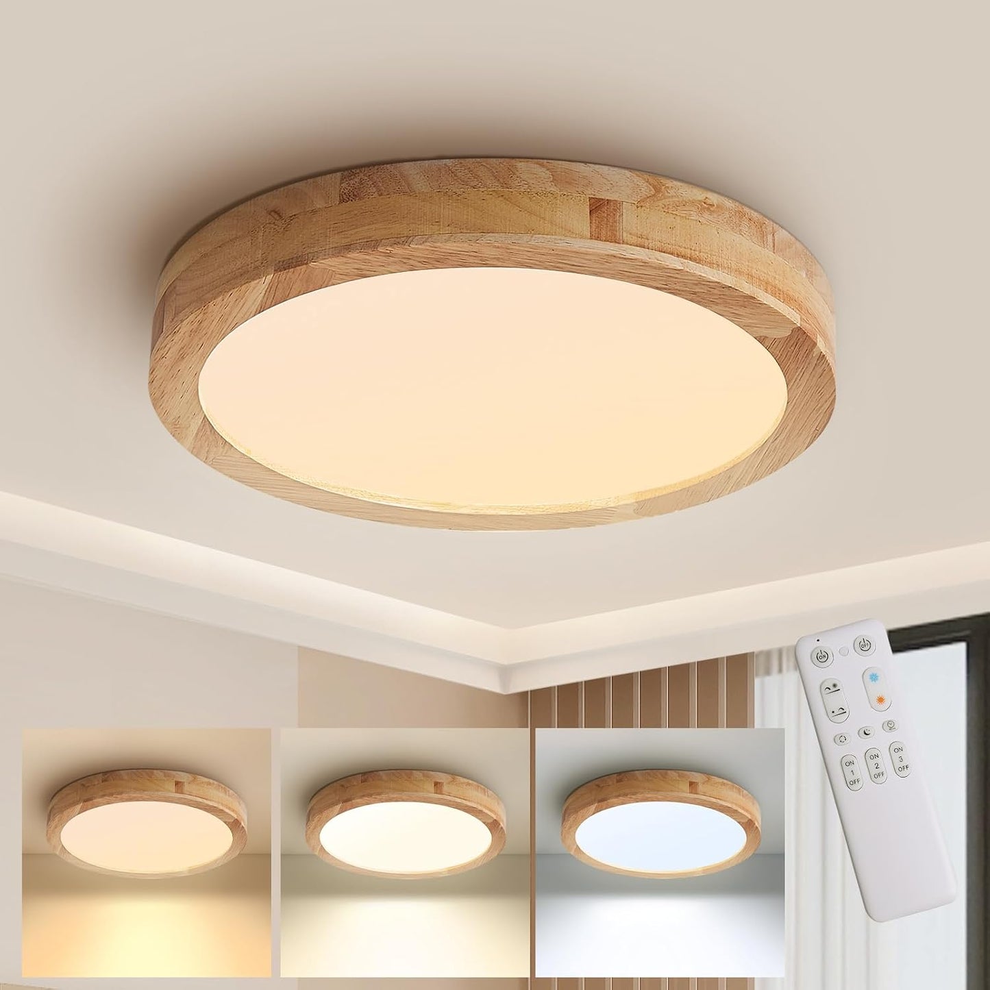 175181 - BAEROLC Dritë Tavani prej Druri 40CM, LED të Errësueshëm, me Telekomandë, Llambë e Rrumbullakët 32W 3000K-6000K, Për Dhomë Gjumi/Zyrë/Kuzhinë/Ballkon