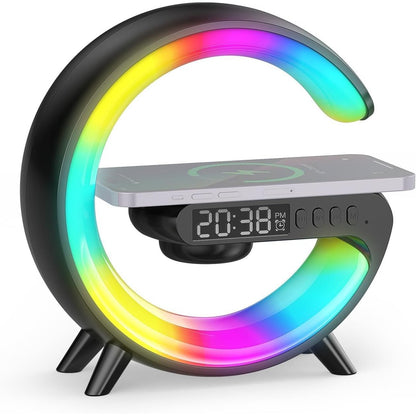 199584 - DRITË ORE ALARMI PESHKAQENI QESHUR, Llambë Atmosferike, Karikues Pa Tel, Altoparlant Bluetooth, Simulim Lindjeje Dielli, 10 Mënyra Drite, Drita LED Inteligjente për Dekorim Shtëpie