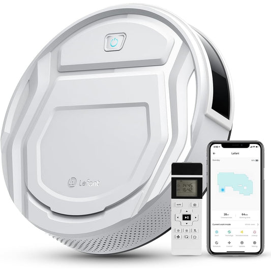 90064 - LEFANT Fshesë Robotike M210, e Lidhur me WiFi/Alexa/Aplikacion, Fuqia e Thithjes 2200Pa, e Qetë, e Hollë, Autonomi, e Programueshme, Ideal për Qime të Kafshëve Shtëpiake dhe Qilima të Fortë, Ngjyra e Bardhë