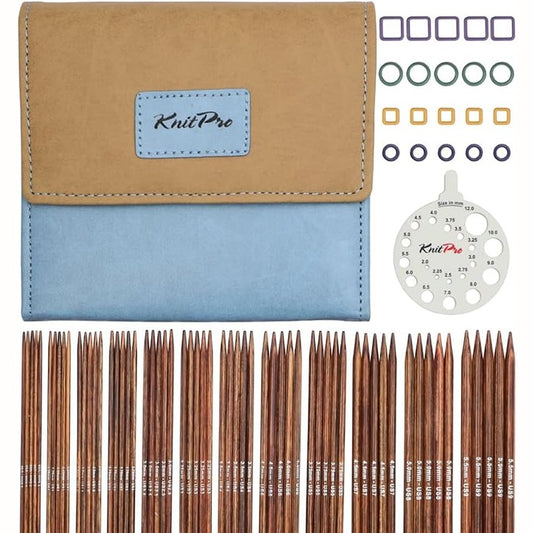 250074 - KnitPro Set gjilpërash me majë të dyfishtë Ginger Grande 6" (15 cm), 12 madhësi (2 mm deri në 5 mm)