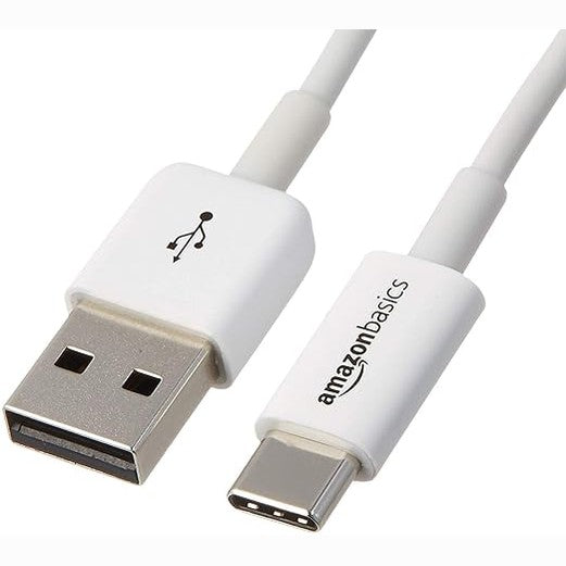 267479 - AMAZON BASICS - Kabllo karikimi të shpejtë USB-C në USB-A 2.0, 480 Mbps, i çertifikuar USB-IF, për Apple iPhone 15, iPad, Samsung Galaxy, tableta, laptopë, 2.7 m, i bardhë