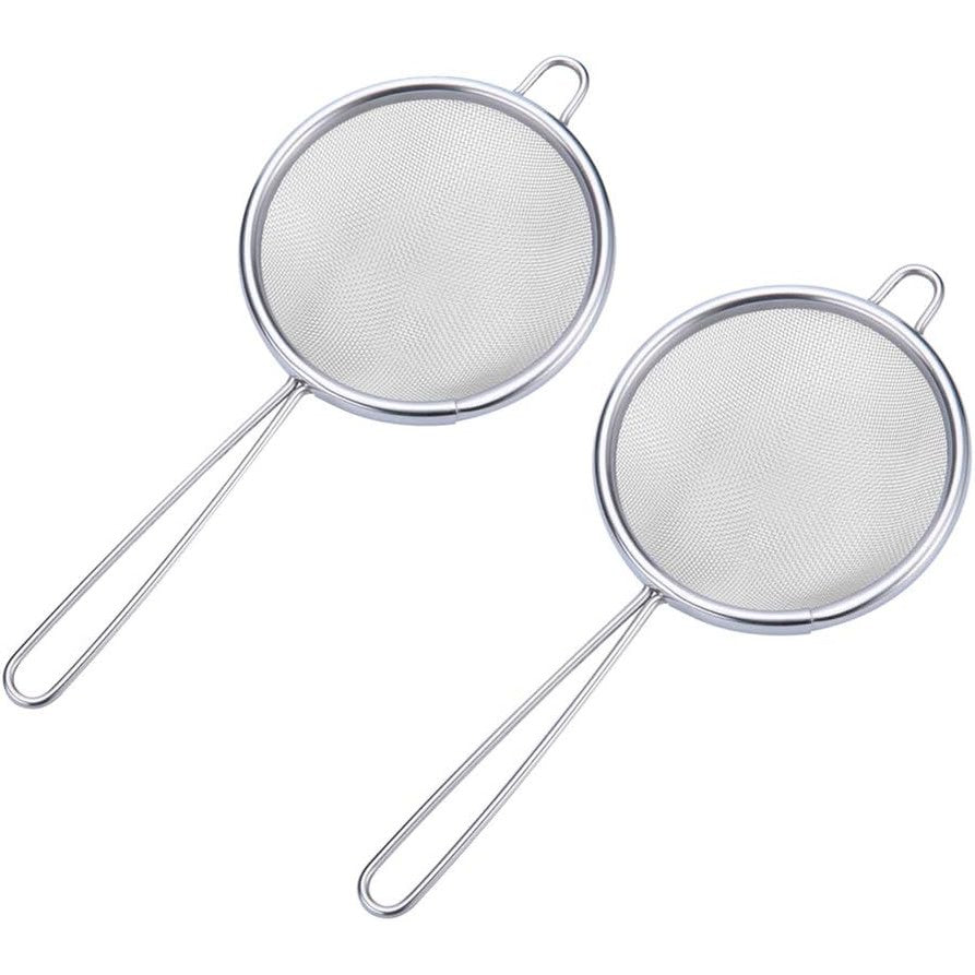 216822 - Set prej 2 copësh Mini sitë 3 inç e bërë nga rrjetë e hollë, sitë çeliku inox premium 304 100% e gradës ushqimore me dorezë site - Ideale për filtrimin e lëngjeve, vezëve, çajit, kafesë, miellit dhe shpëlarjen e perimeve dhe frutave