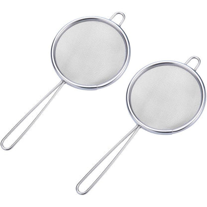 216822 - Set prej 2 copësh Mini sitë 3 inç e bërë nga rrjetë e hollë, sitë çeliku inox premium 304 100% e gradës ushqimore me dorezë site - Ideale për filtrimin e lëngjeve, vezëve, çajit, kafesë, miellit dhe shpëlarjen e perimeve dhe frutave