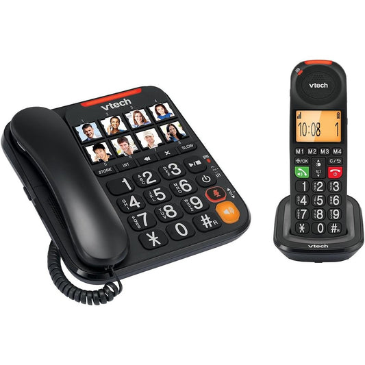 272907 - VTech CL6550 Telefon pa tel me kabllo + DECT, butona të mëdhenj, bllokues thirrjesh, aparat fotografik dhe bazë me altoparlant, ekran të madh