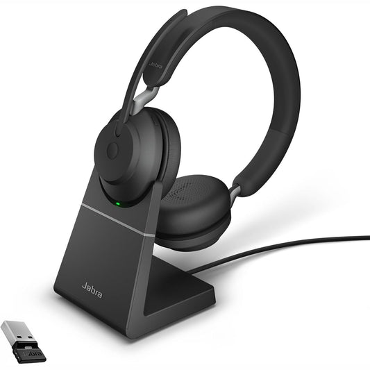 272682 - JABRA EVOLVE2 65 Kufje pa tel për PC, Kufje stereo të çertifikuara me mbështetje karikimi, Adaptues Bluetooth USB-A, të zeza