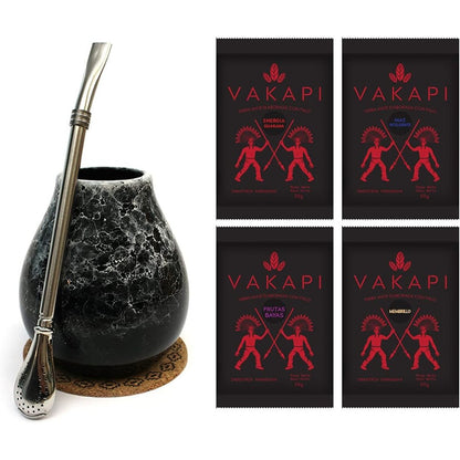 224461 - MATE GREEN Set Filxhanësh | Filxhan Qeramik "Marmol Dark" 350ml, Çelik Inoks Bombilla, Çaj Vakapi Mate nga Paraguai, Alternativë Kafeje, Blu
