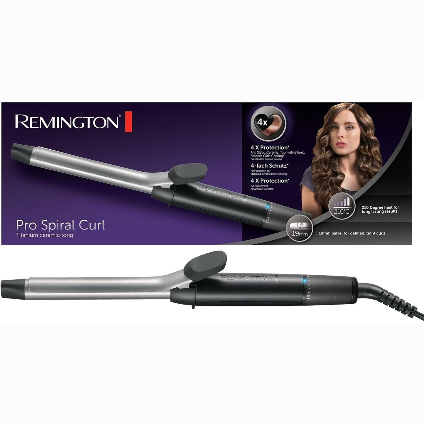 271581 - HEKUR KAÇURRELA Remington - 19 mm, Mbrojtje 4X, Veshje turmaline qeramike, Ekran dixhital deri në 210°C, Kaçurrela të ngushta dhe të përcaktuara, Pro Sprial Curl CI5519