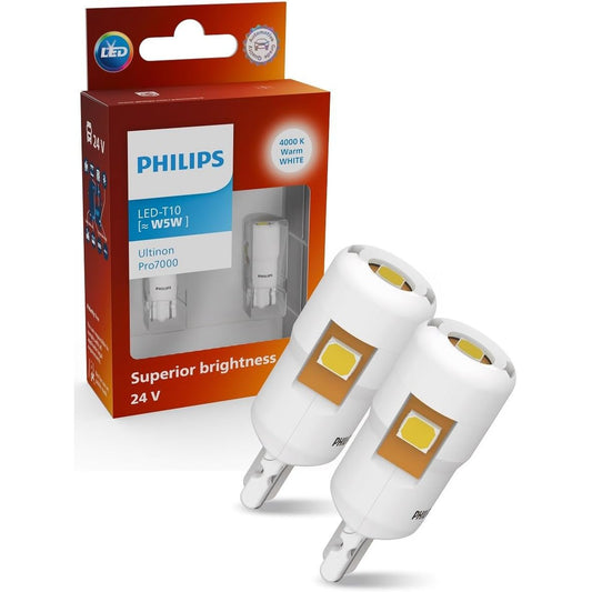 164892 - PHILIPS Ultinon Pro7000 LED T10, Llambë Sinjalizuese për Makinë, WY5W, Ngjyra Qelibar, 12V, Versioni i Përditësuar