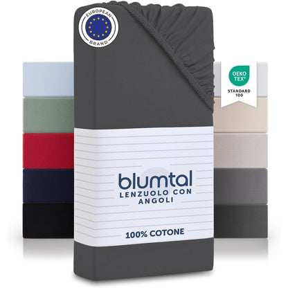 220539 - Blumtal Basics Çarçaf i ngushtë - 100% pambuk Oeko-TEX, Antracit 90x200cm