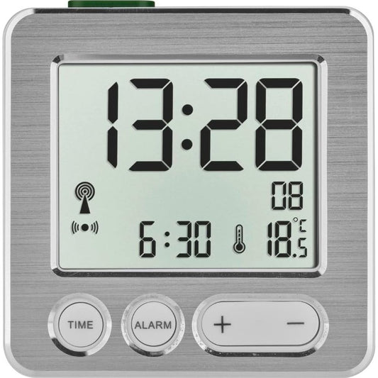 137694 - TFA DOSTMANN 60.2545.54 - Orë Alarmi Dixhitale me Radio, Kontrolluar Pranë Shtratit, me Temperaturë dhe Funksion Shtyrjeje, Material Plastikë, Ngjyra Bardhë/Argjendtë