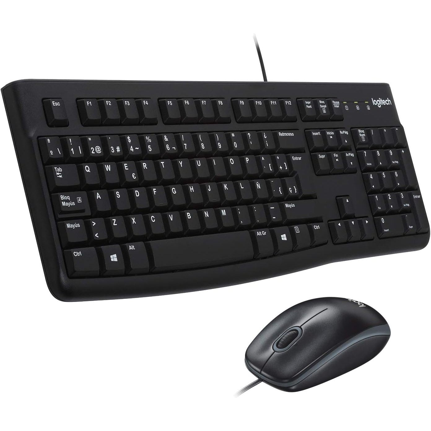 189389 - LOGITECH MK120 Kombinim Tastiere dhe Mausi me Tel, Me Tastierë të Madhësisë së Plotë, Maus Optik, USB Plug-and-Play, i Pajtueshëm me PC dhe Laptop, Layout-i Spanjoll QWERTY - Ngjyra e Zezë