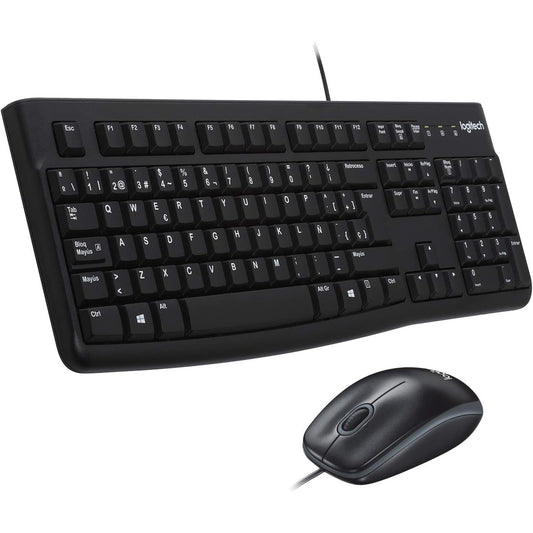 189389 - LOGITECH MK120 Kombinim Tastiere dhe Mausi me Tel, Me Tastierë të Madhësisë së Plotë, Maus Optik, USB Plug-and-Play, i Pajtueshëm me PC dhe Laptop, Layout-i Spanjoll QWERTY - Ngjyra e Zezë