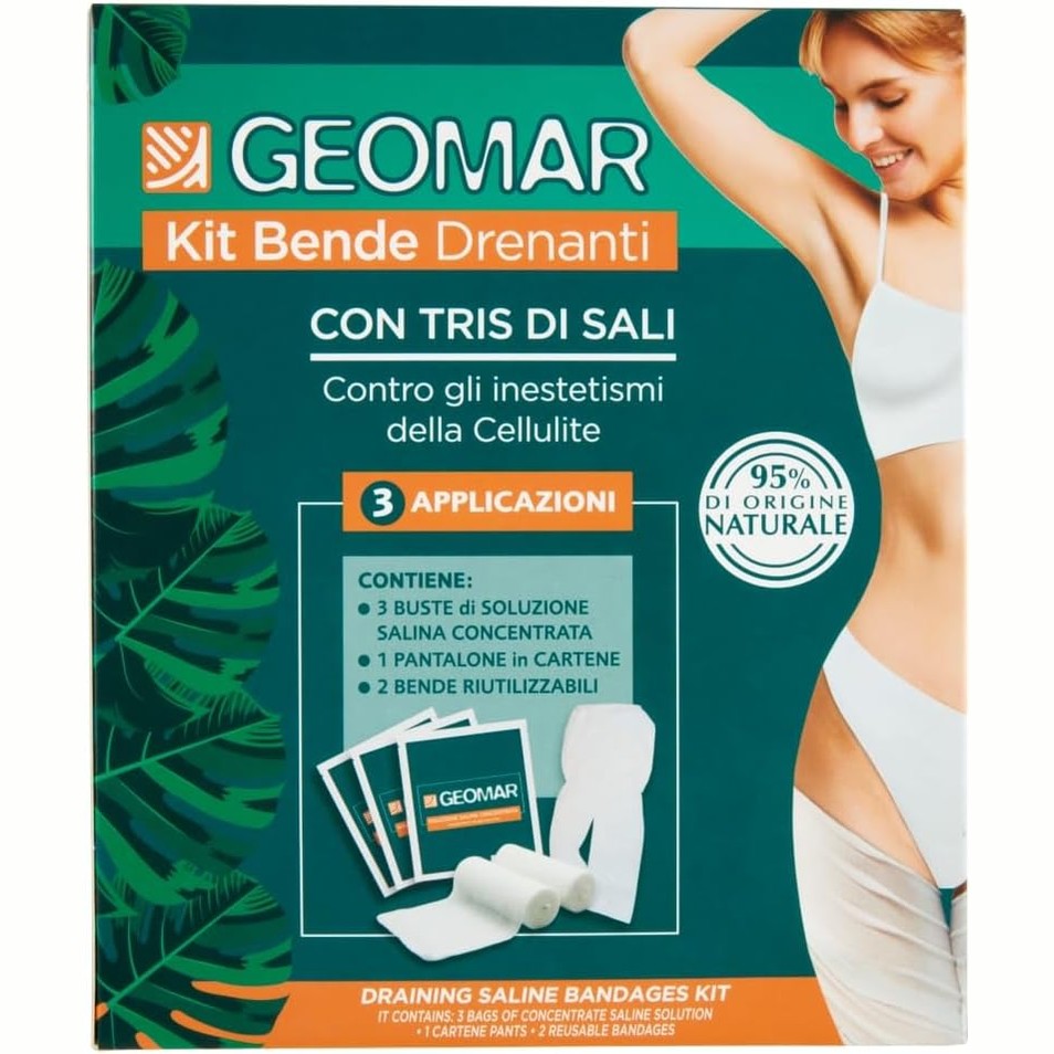272110 - GEOMAR | Kit Fashash të Thata, Kundër Njollave të Celulitit, 95% Origjina Natyrale me Trio Kripërash (Deti, Epsom, Deti i Vdekur), 140 ml x 3 Aplikime