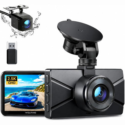 308771 - WOLFANG 2.5K Kamera e makinës, 1440P+1080P, Kamera e përparme IPS 3" me kënd të gjerë 170°, Sensor G, WDR, Modalitet parkimi 24 orë