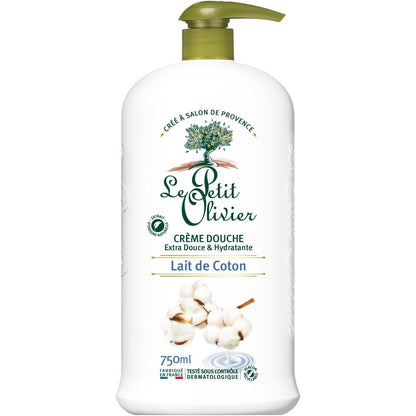 319022 - LE PETIT OLIVIER - Krem Dushi Ekstra i Butë dhe Hidratues - Qumësht Pambuku - pH Neutral për Lëkurën - Pa Sapun, Pa Ngjyrues - 750 ml